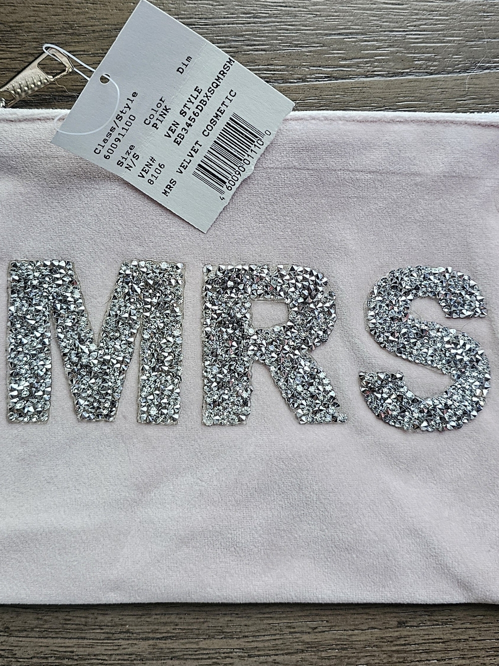 Sparkle 'MRS' Velvet Cosmetic Bag - Pink with Silver Crystal Letters